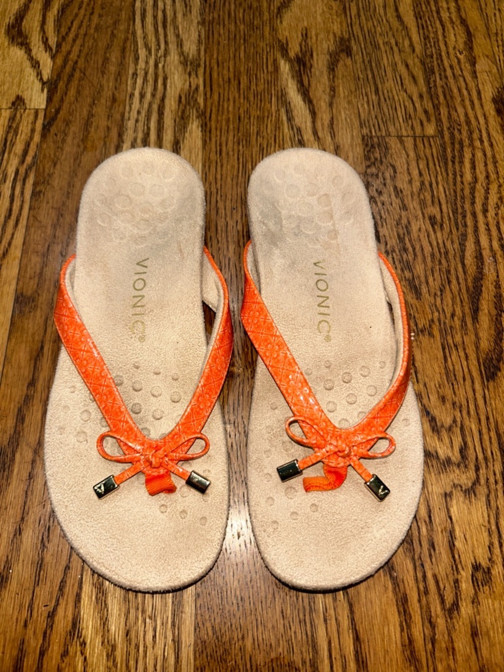 Vionic Women's Orange Braided Thong Sandals with Bow Detail